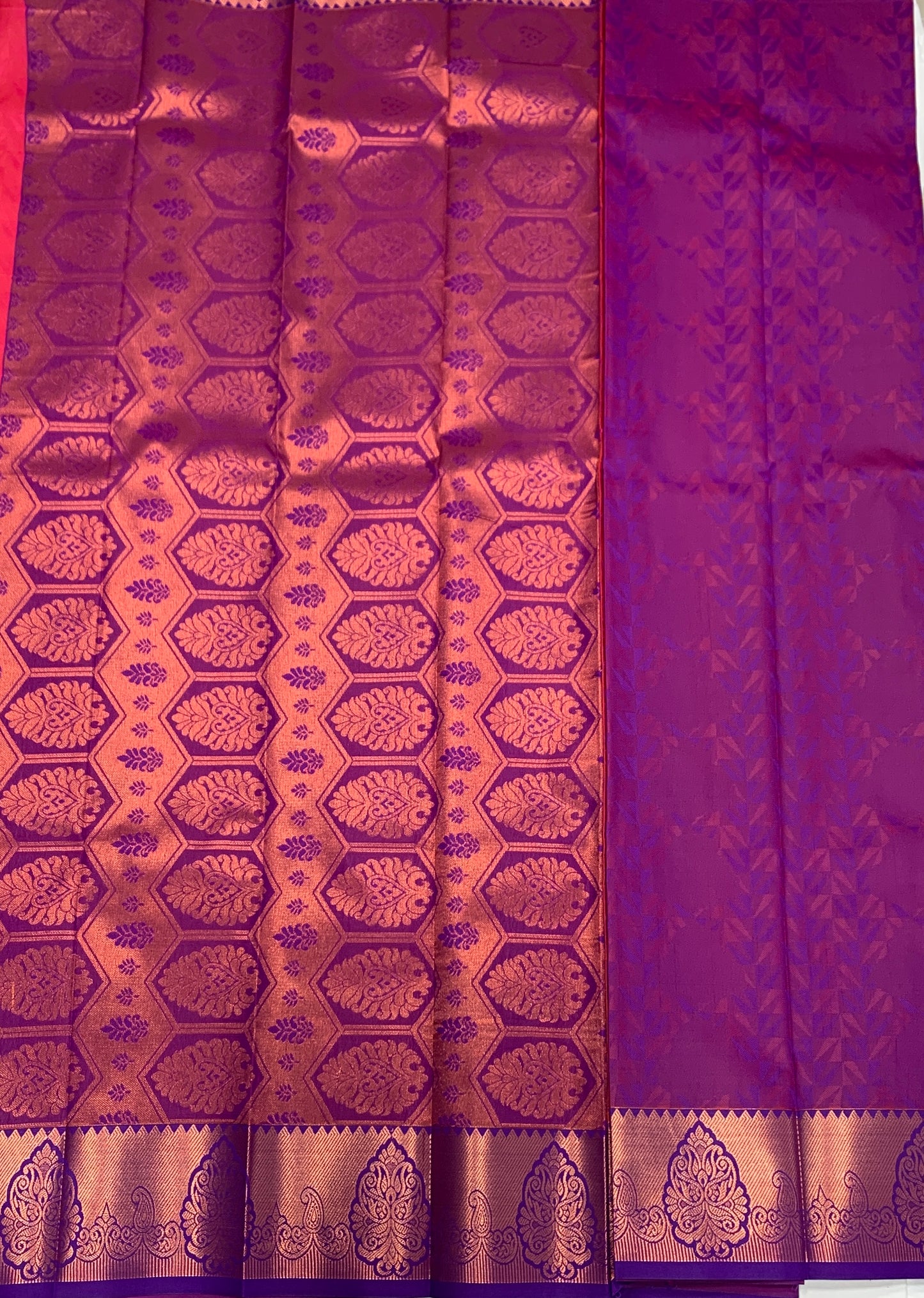 Vegan Silk Saree Pink Colour with Copper Border