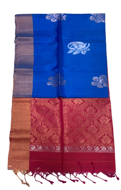 Soft Silk Saree Blue Colour with Copper border