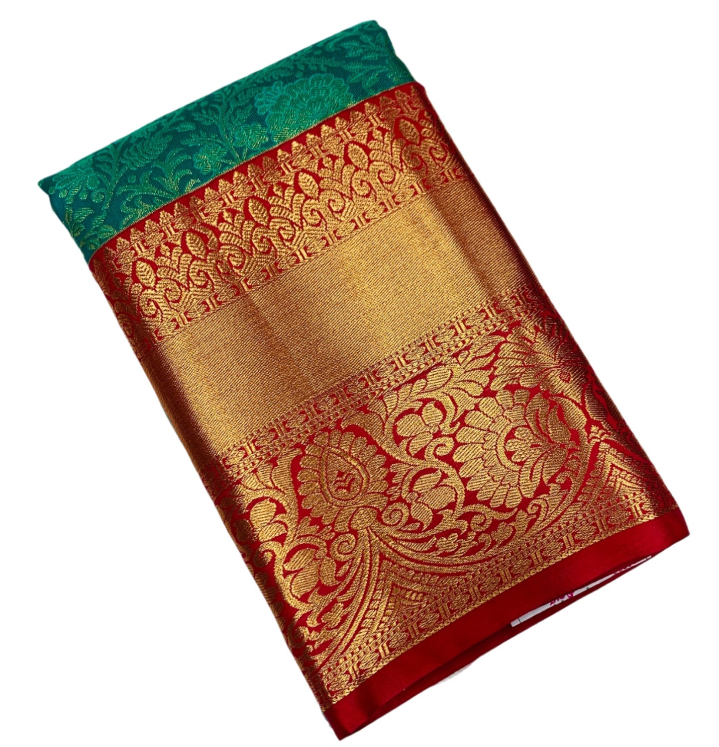 Rama Green Colour Semi Silk Saree with Big Red Border