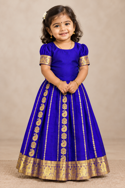 Violet Shade Semi Silk Kids Pattu Pavadai with Contrast border for Age 2 to 5 Years