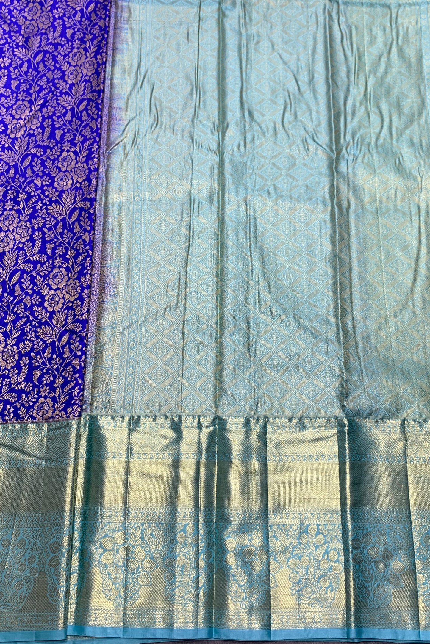 Blue Colour Soft Kanchi Tissue Pattu Saree with Large Sapphire Border
