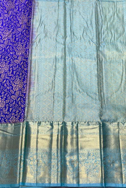 Blue Colour Soft Kanchi Tissue Pattu Saree with Large Sapphire Border