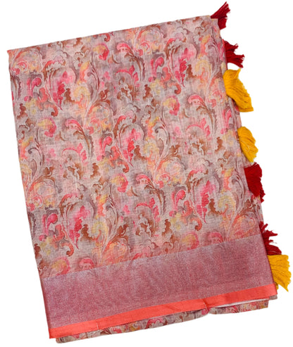 Jute Cotton Saree Pink Shade with Thread Border