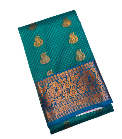 Vegan Silk Saree Rama Green Colour with Blue Border