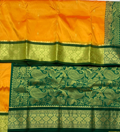 Mango Yellow Shade Saree with Golden and Green Border