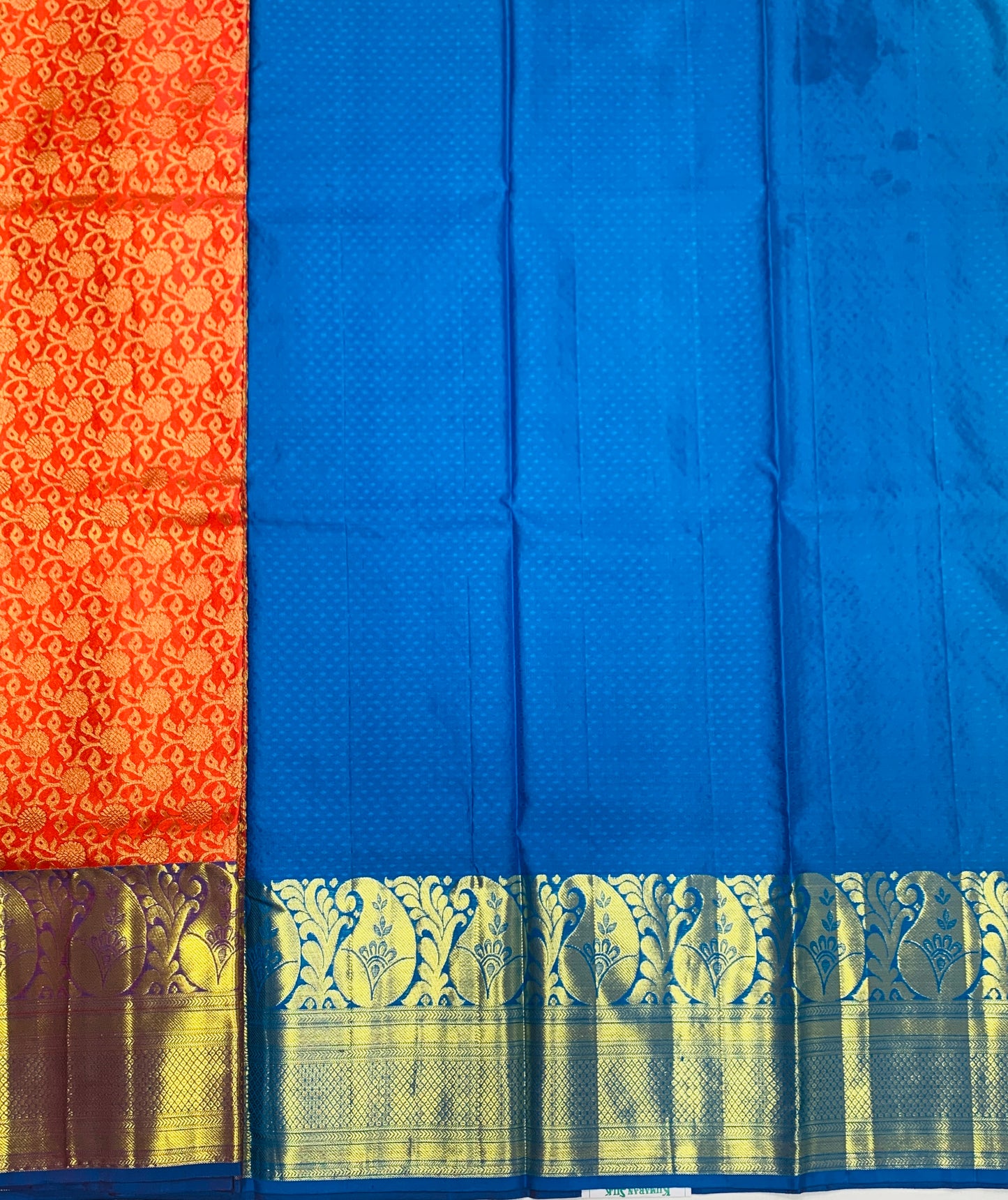 Red shade Pure Kanchipuram Kids Pattu Pavadai with contrast border for age 5 to 10