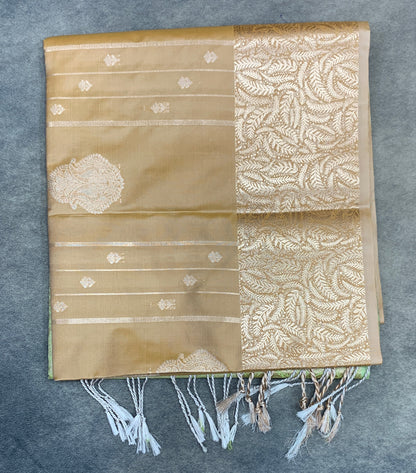 Art Silk Saree Light Brown Colour with Sliver Zari Border