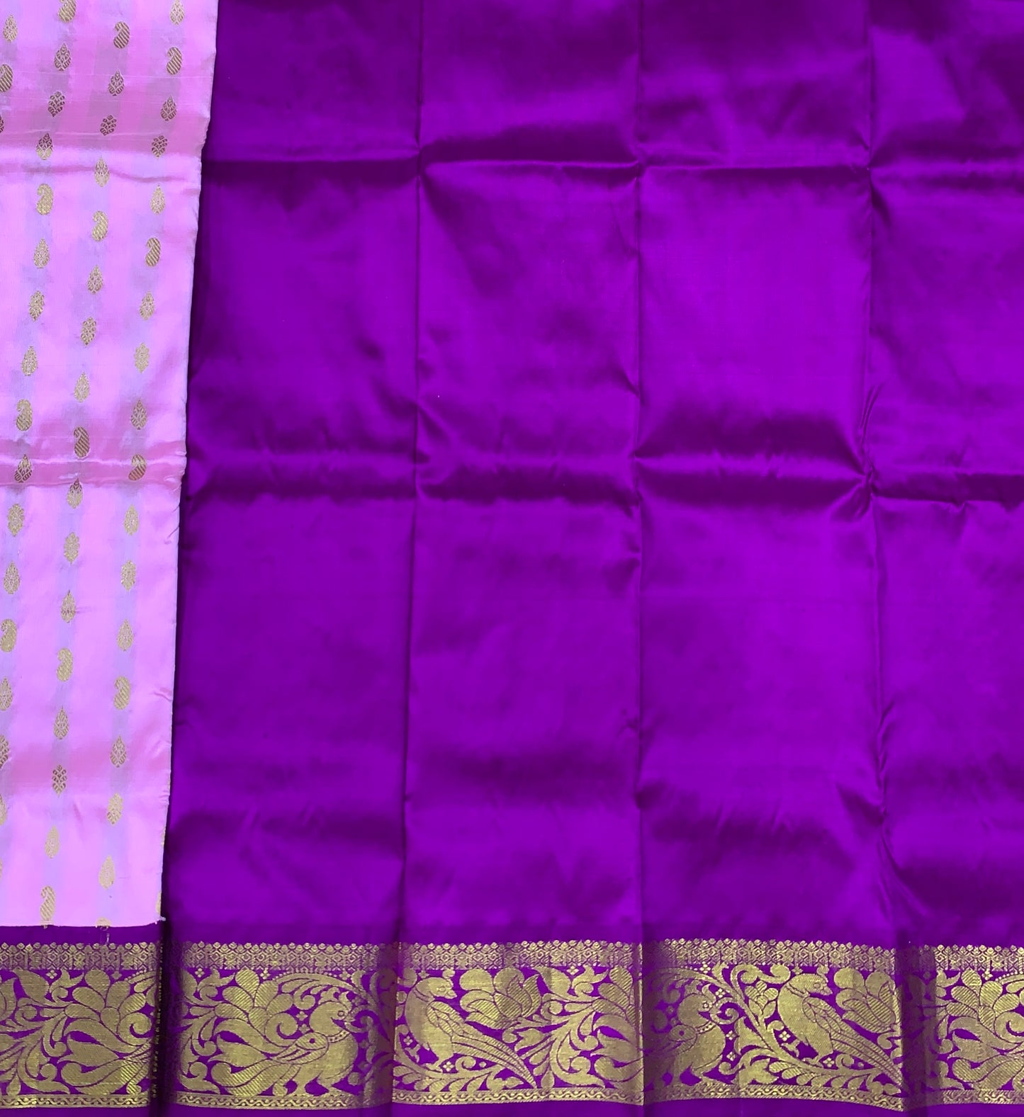 Baby Pink Shade Pure kanchipuram Kids Pattu Pavadai with Contrast border for Newborn to 2 Years
