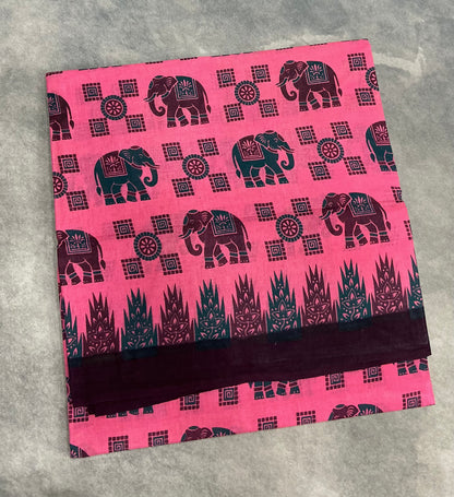 Chettinad Sungudi Cotton Light Pink Colour with Dark Maroon Colour Border