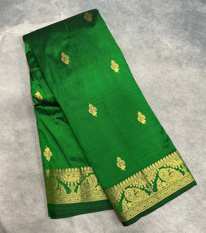 Pure Kanchipuram Silk Green Colour with Golden Border