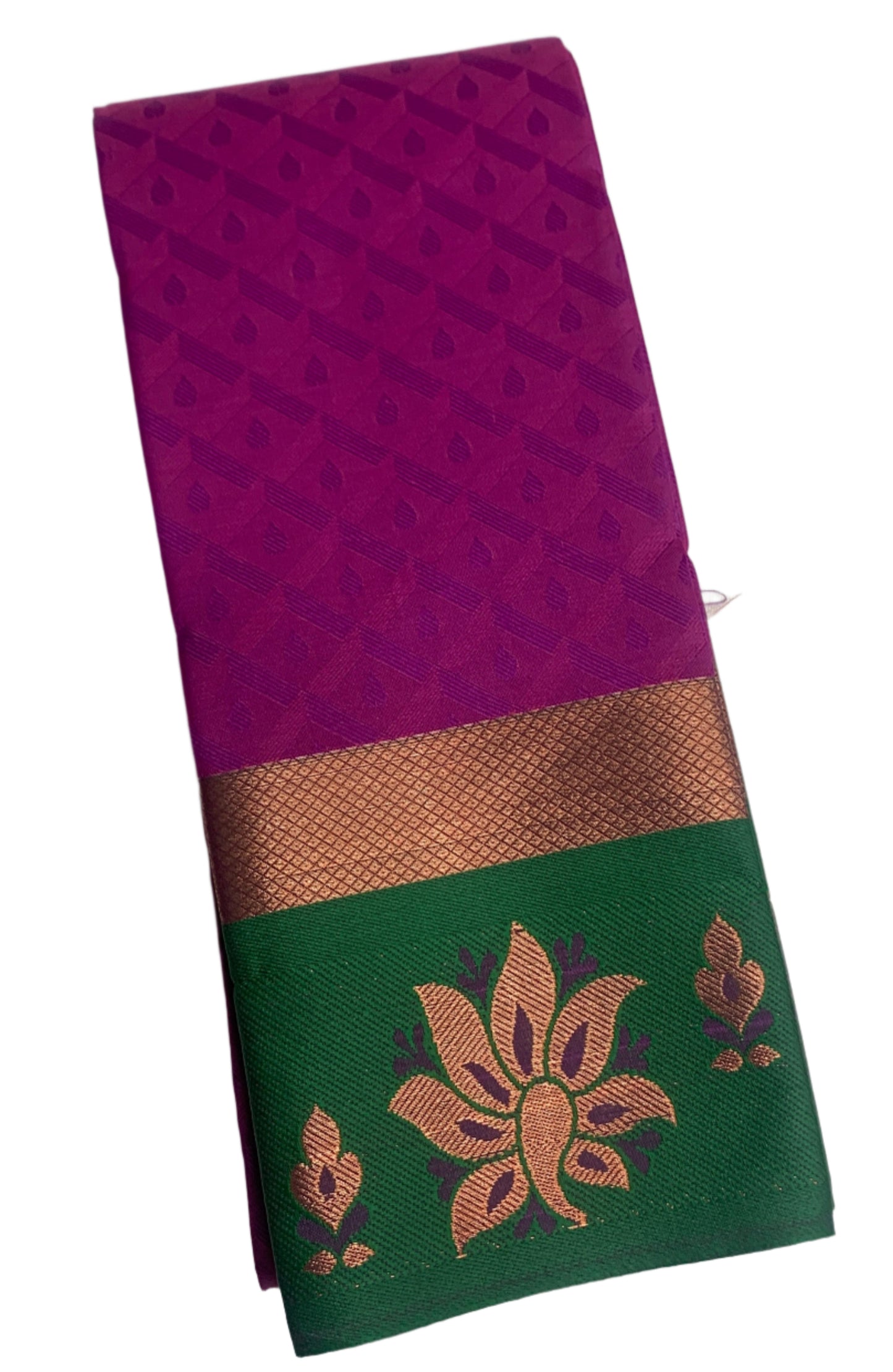 Synthetic Cotton Saree Magenta Shade with Green Border