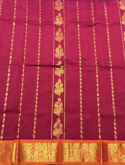 Maroon Shade Semi silk Kids Pattu Pavadai with Contrast border for age 5 to 10