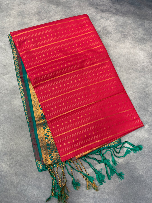 Soft Vegan Silk Saree Pink Colour with Rama Green and Copper Border