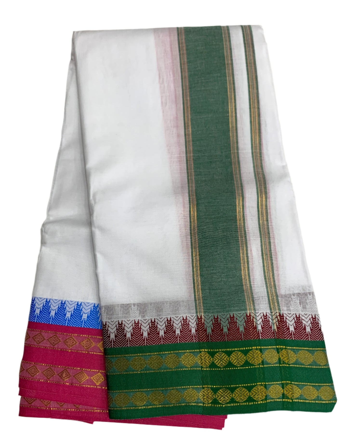 9X5 Cotton Dhoti White Colour with Green Border