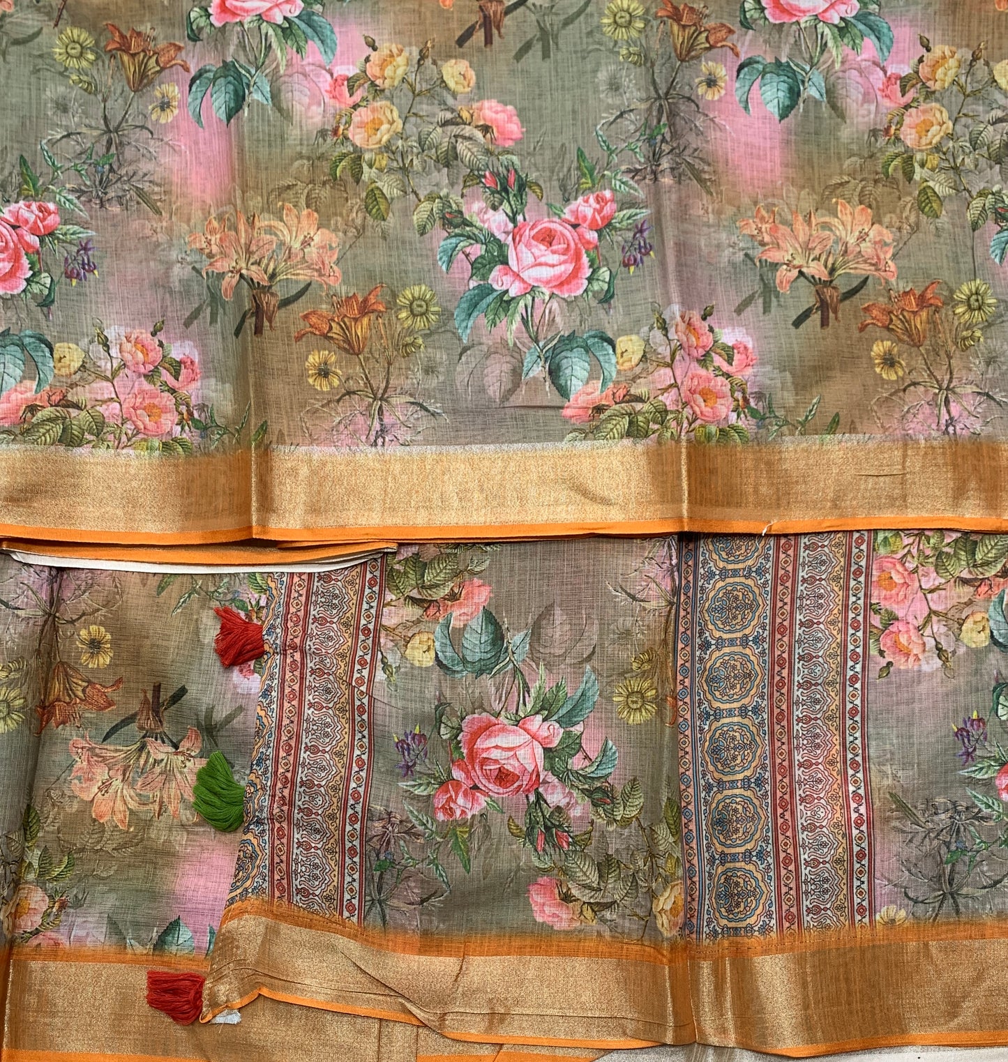 Jute Cotton Saree Gray Shade with Thread Border