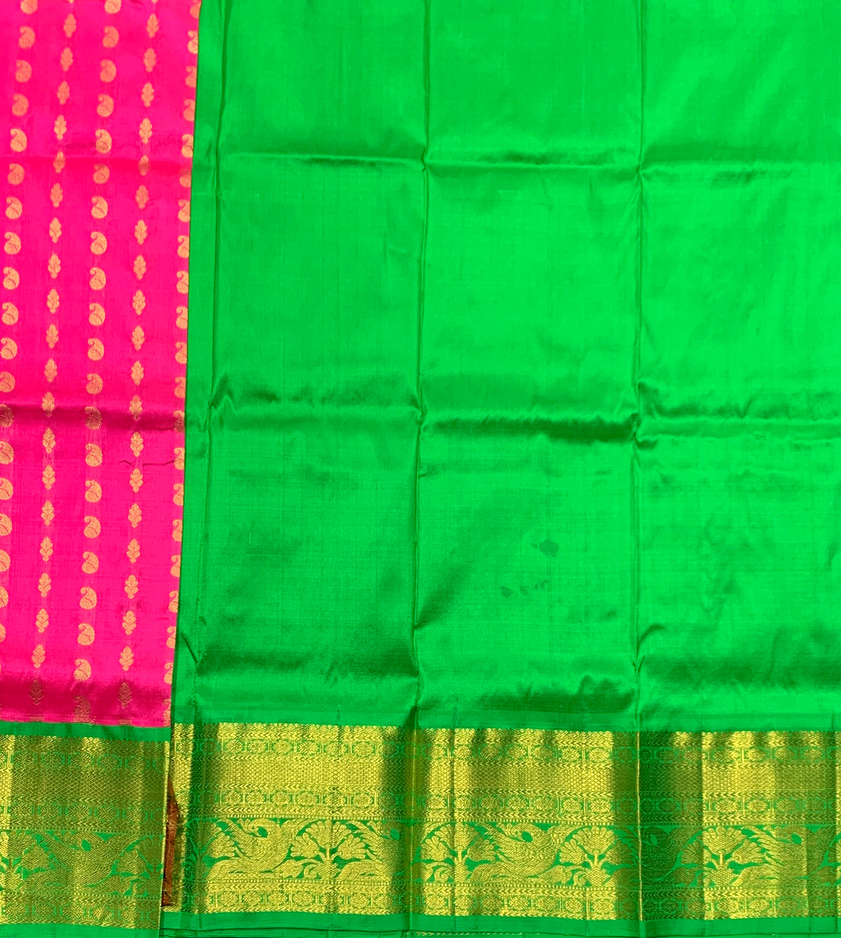 Pink Shade Pure Kanchipuram Kids Pattu Pavadai with Contrast Border for age 2 to 5
