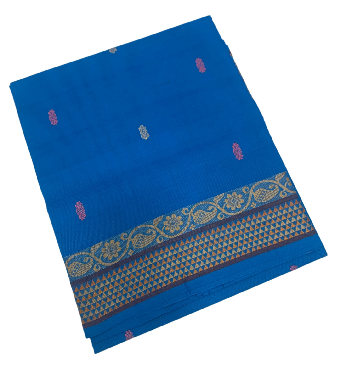 Chettinad Cotton Saree Sky Blue Shade with Floral Design Border