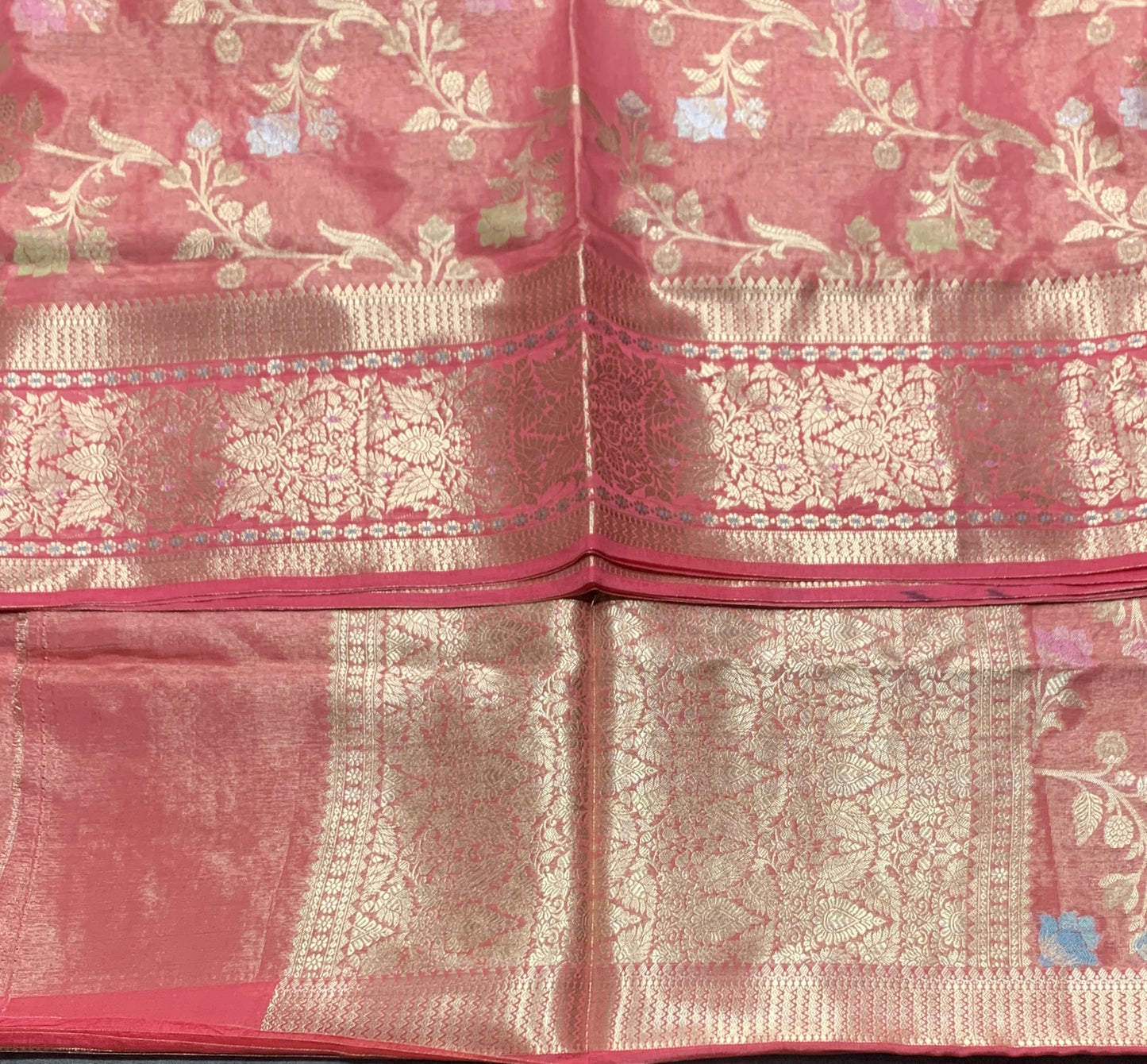 Meenakari Banaras Tissue Silk Saree Peachish Pink Colour