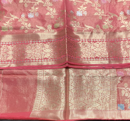 Meenakari Banaras Tissue Silk Saree Peachish Pink Colour