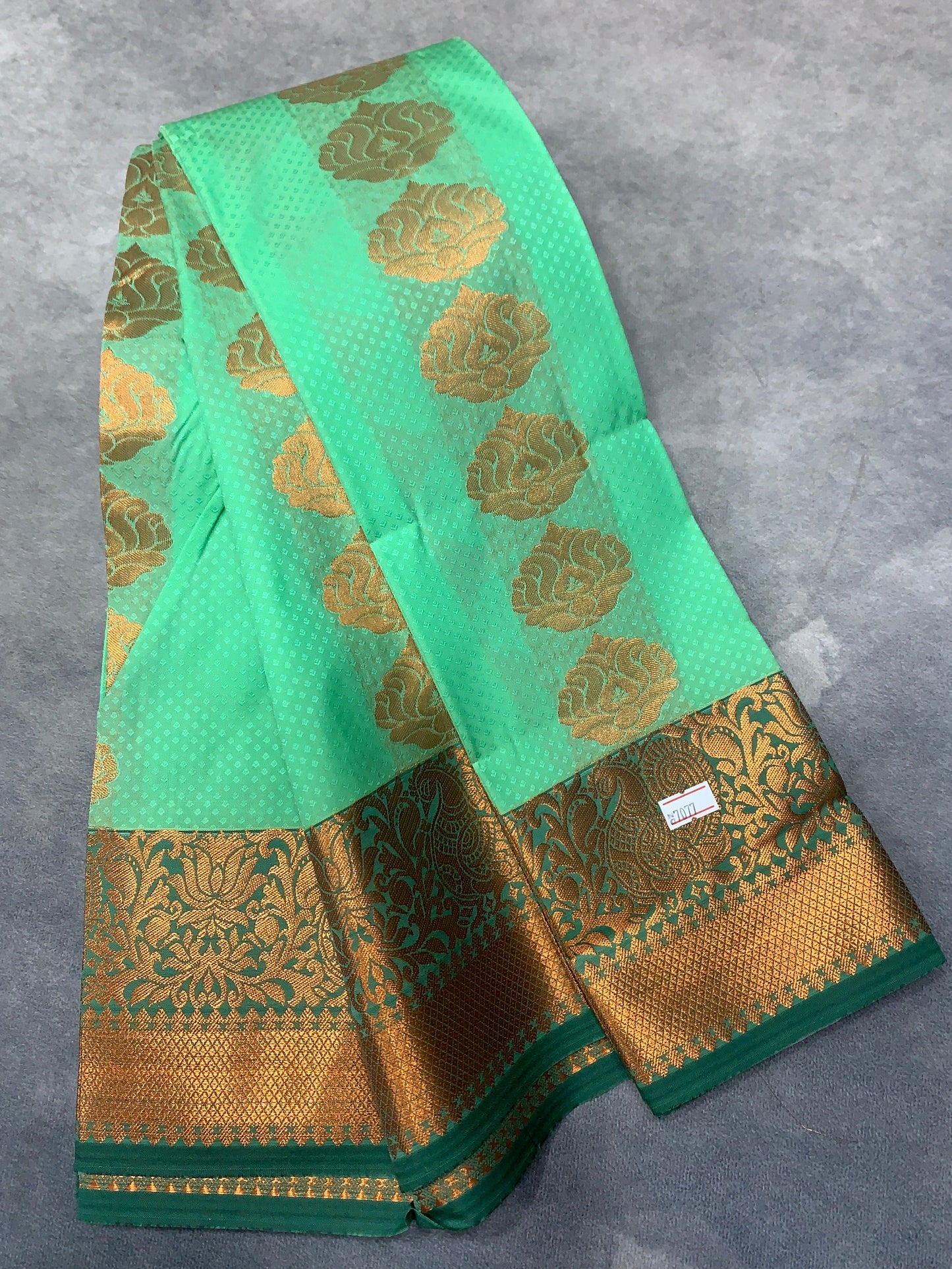 Vegan Silk Saree Light Green Colour Saree with Copper and Green Border