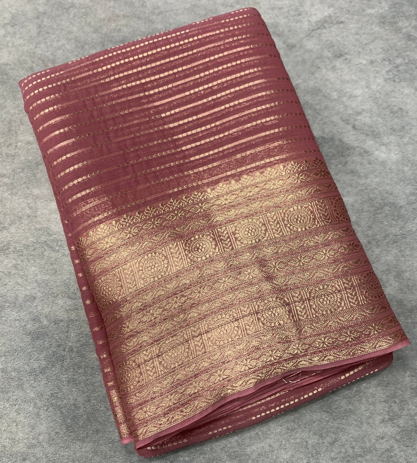 Georgette Saree Onion Pink Colour with Sliver Floral Design Border