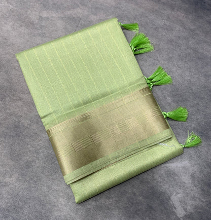 Banaras Katan Saree Light Pista Green Colour with Katan Work Border