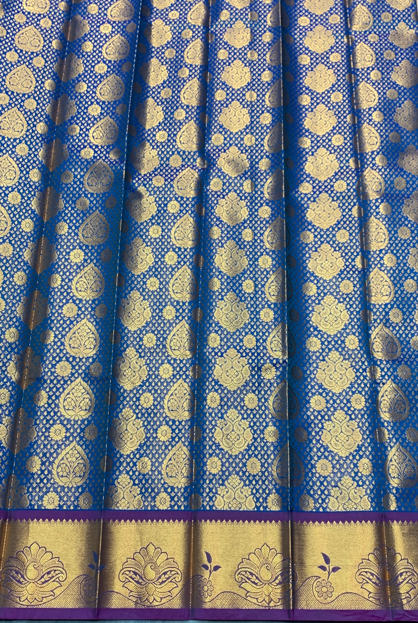 Vegan Silk Saree Blue Colour with Pink and Copper Border