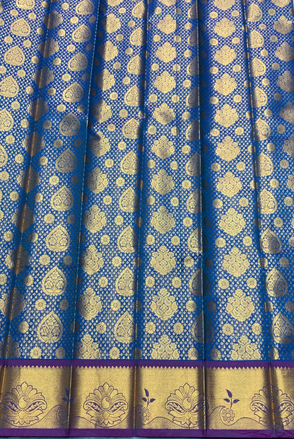 Vegan Silk Saree Blue Colour with Pink and Copper Border