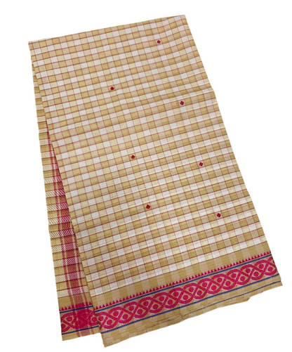 Chettinad Cotton Saree Tussar Shade with Pink Border