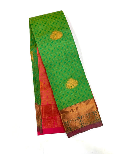 Light Green Shade Silk Cotton Saree with Copper Zari Border