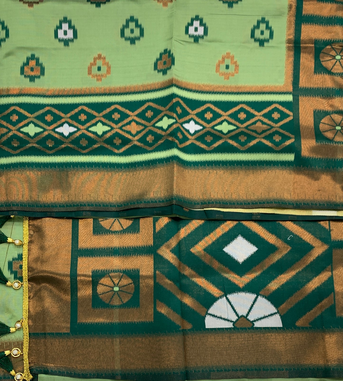 Pochampalli Semi Silk Saree Pista Green Colour with Green Border