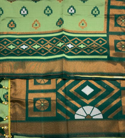 Pochampalli Semi Silk Saree Pista Green Colour with Green Border