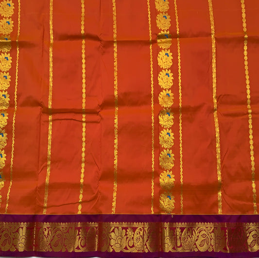 Orange Shade Semi Silk Kids Pattu Pavadai with Contrast border for Age 2 to 5