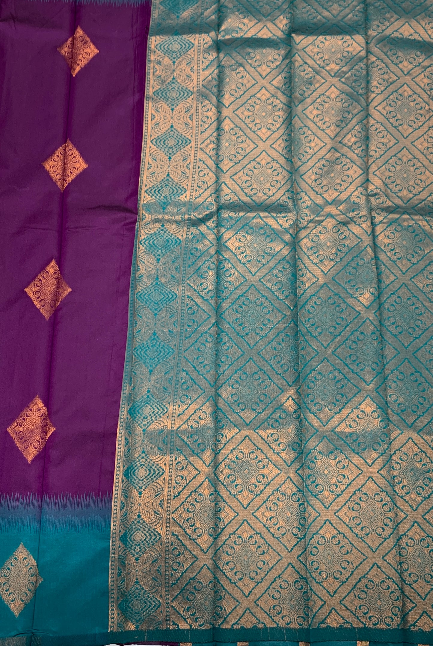 Art Silk Saree Magenta Colour with Peacock Green Border