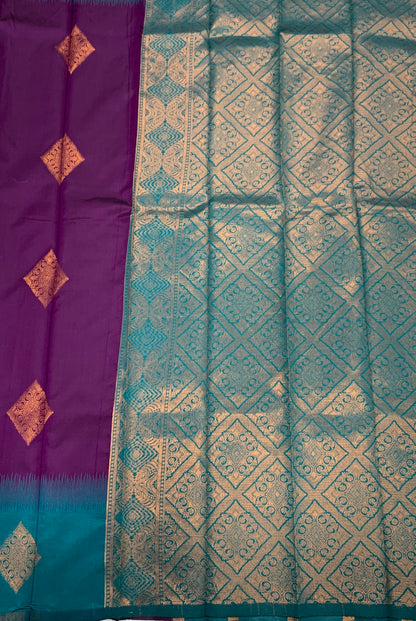 Art Silk Saree Magenta Colour with Peacock Green Border