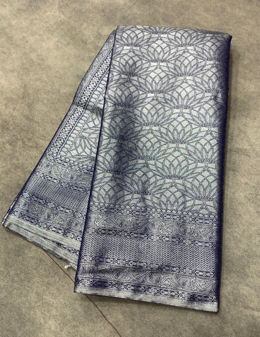 Fancy Tissue Saree Greyish Blue Colour with Self Design Border
