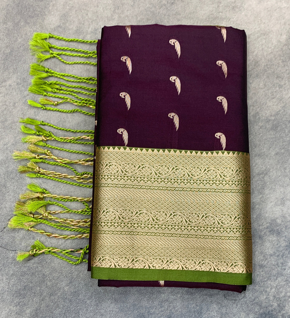 Art Silk Saree Dark Magenta Colour with Olive Green Colour Border