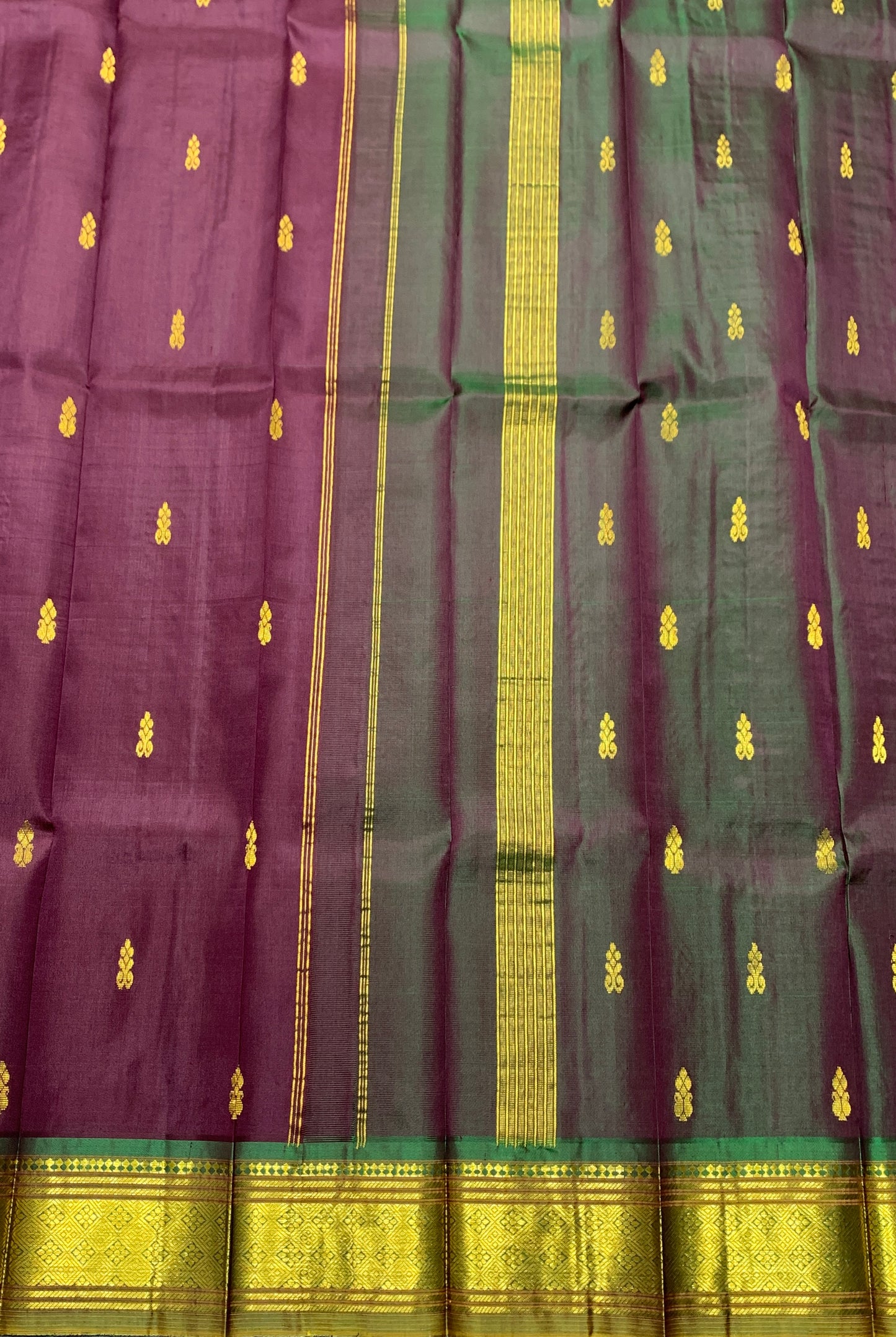 Pure Kanchipuram Silk Saree Brown Colour with Olive Green Border