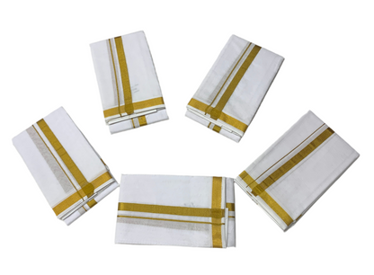 Cotton Pooja Towel White Colour with Zari Border - Pack of 5