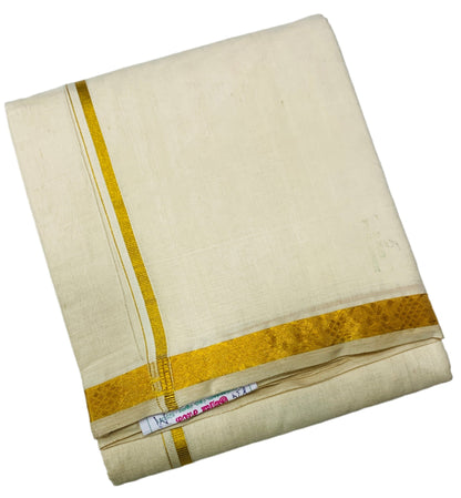 2X8 Cotton Dhoti Cream Colour with Gold Zari Border