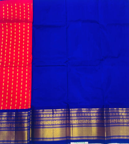 Red shade Pure Kanchipuram Kids Pattu Pavadai with Contrast border for age 2 to 5