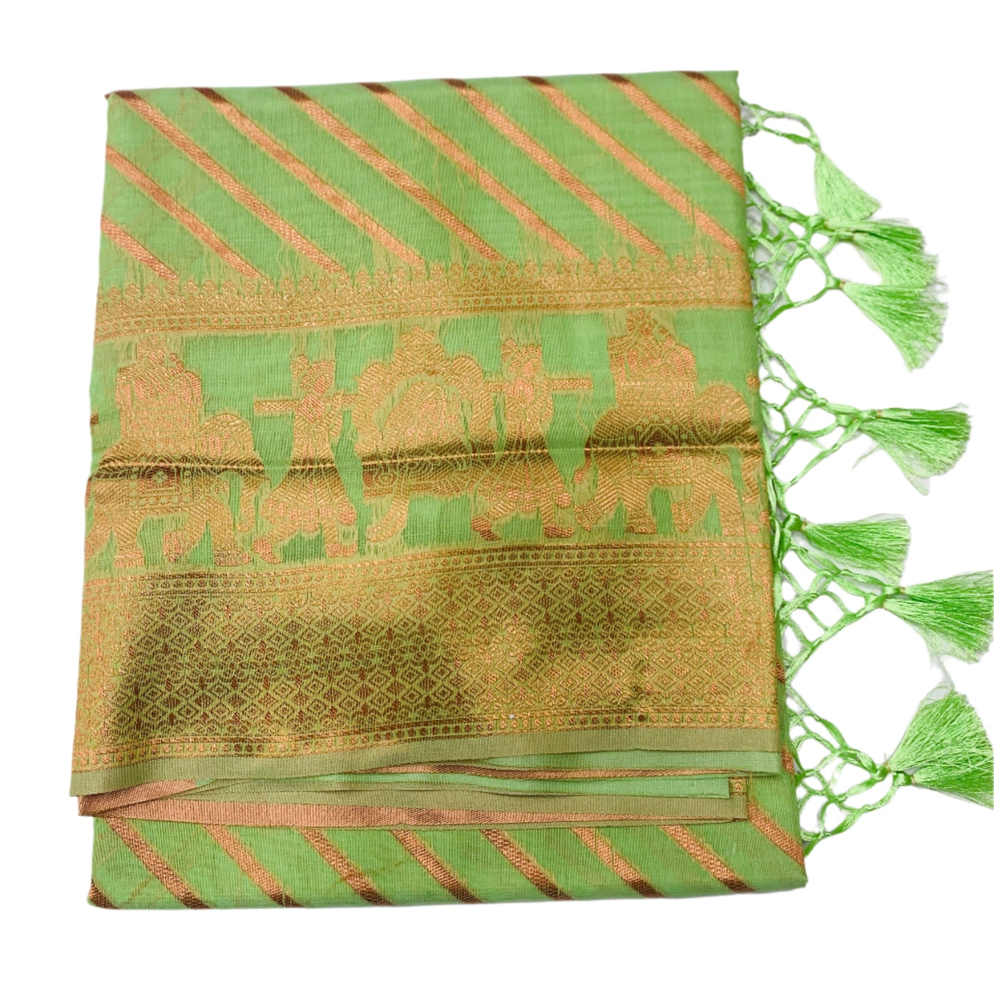 Banaras Katan Saree Light Green Colour with Katan Work Border