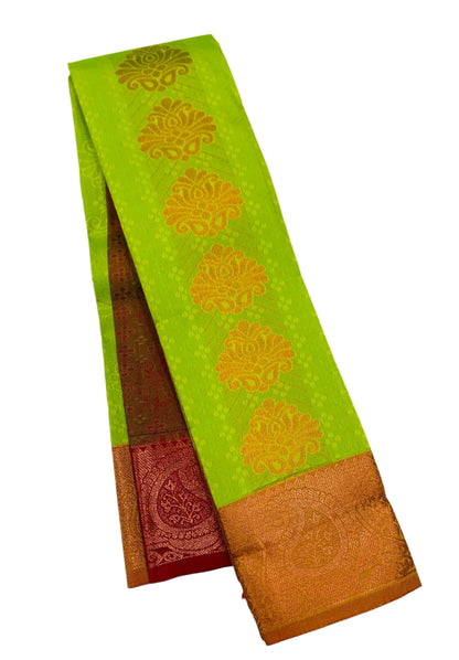 Vegan Silk Saree Apple Green Colour with Copper Border