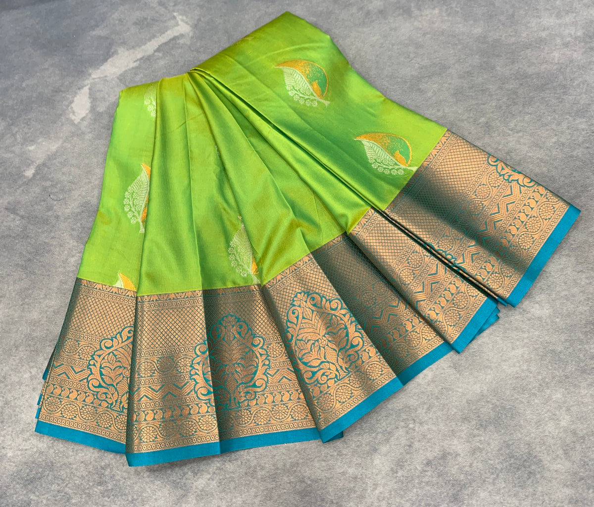 Soft Silk Casual Saree Lime Green Colour with Rama Green Colour Border