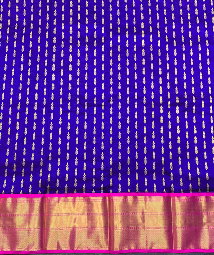 Blue Shade Pure Kanchipuram Kids Pattu Pavadai with Contrast Border for age 5 to 10