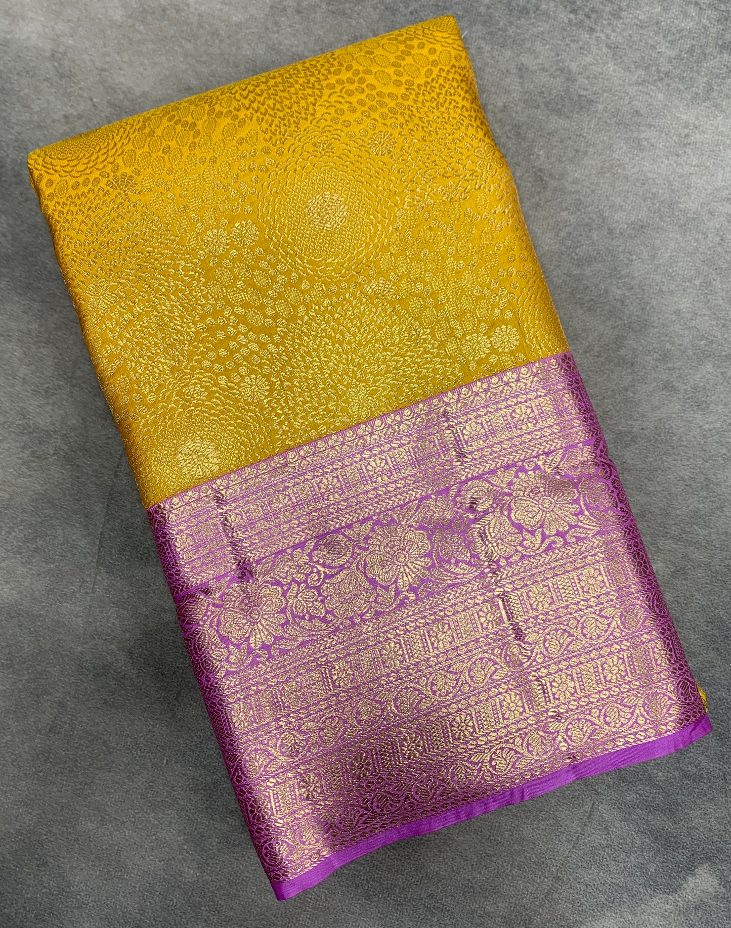 Fancy Tissue Saree Yellow Colour with Lavender Colour Border