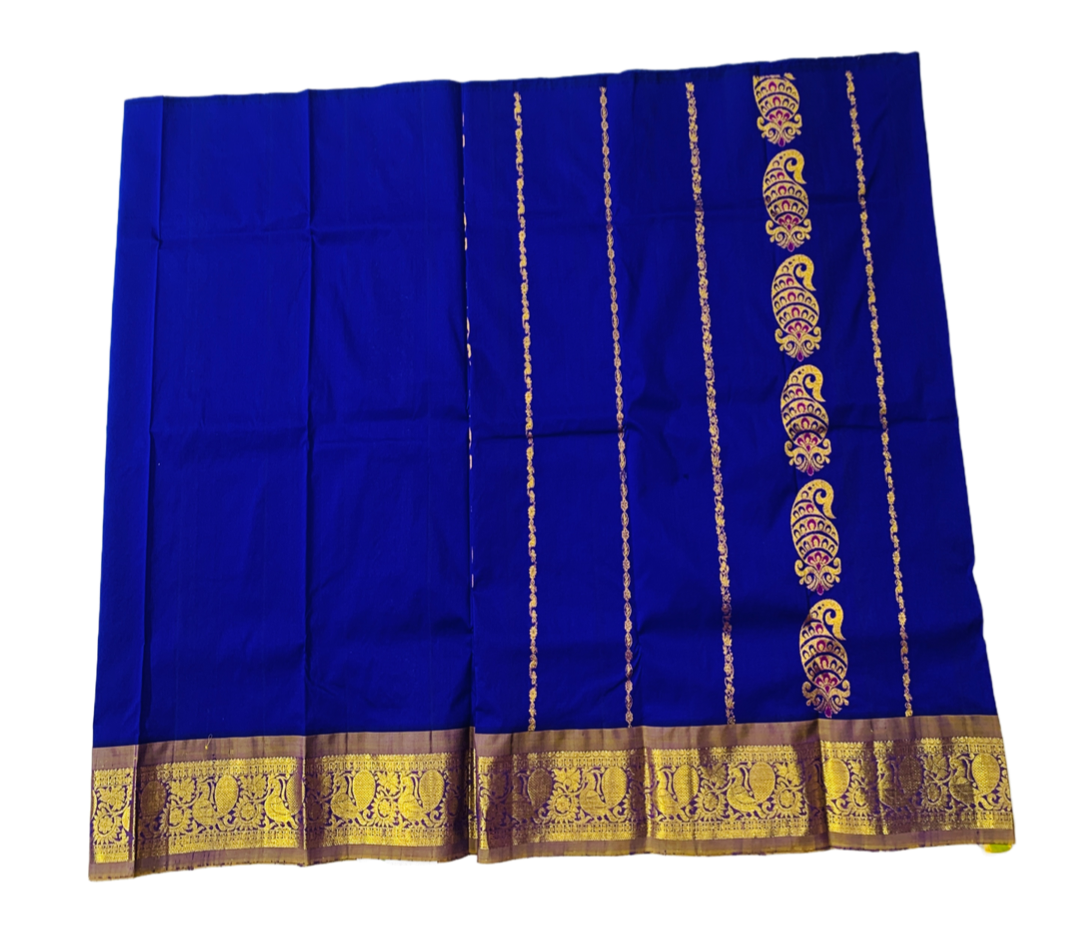 Blue shade Semi silk Kids Pattu Pavadai with contrast border for age 2 to 5