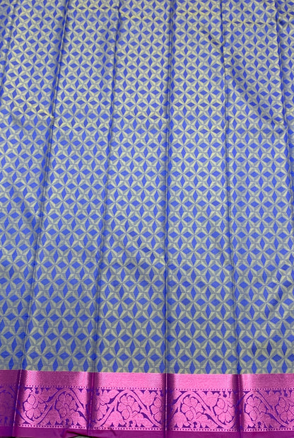 Blue Colour Silk Cotton Saree with Purple Border