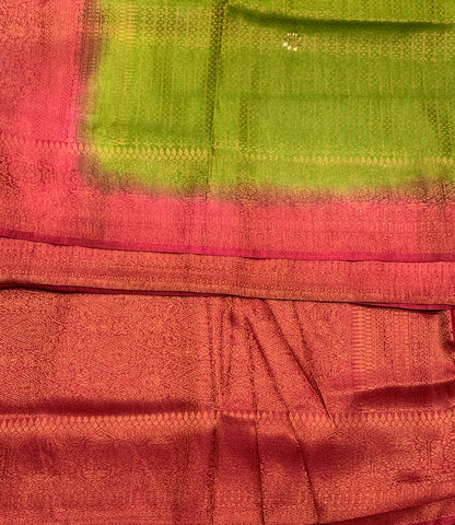 Soft Silk Saree Olive Green Colour and Stone Work with Pink Colour Pallu