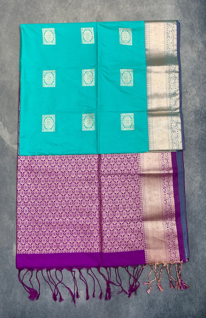 Art Silk Saree Sapphire with Copper Zari Border